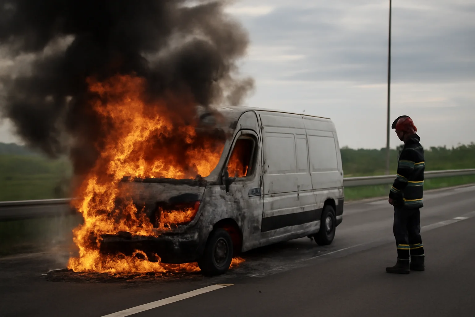 Autoutilitară cuprinsă de flăcări pe Drumul Expres Oradea–Borș II, trafic perturbat temporar