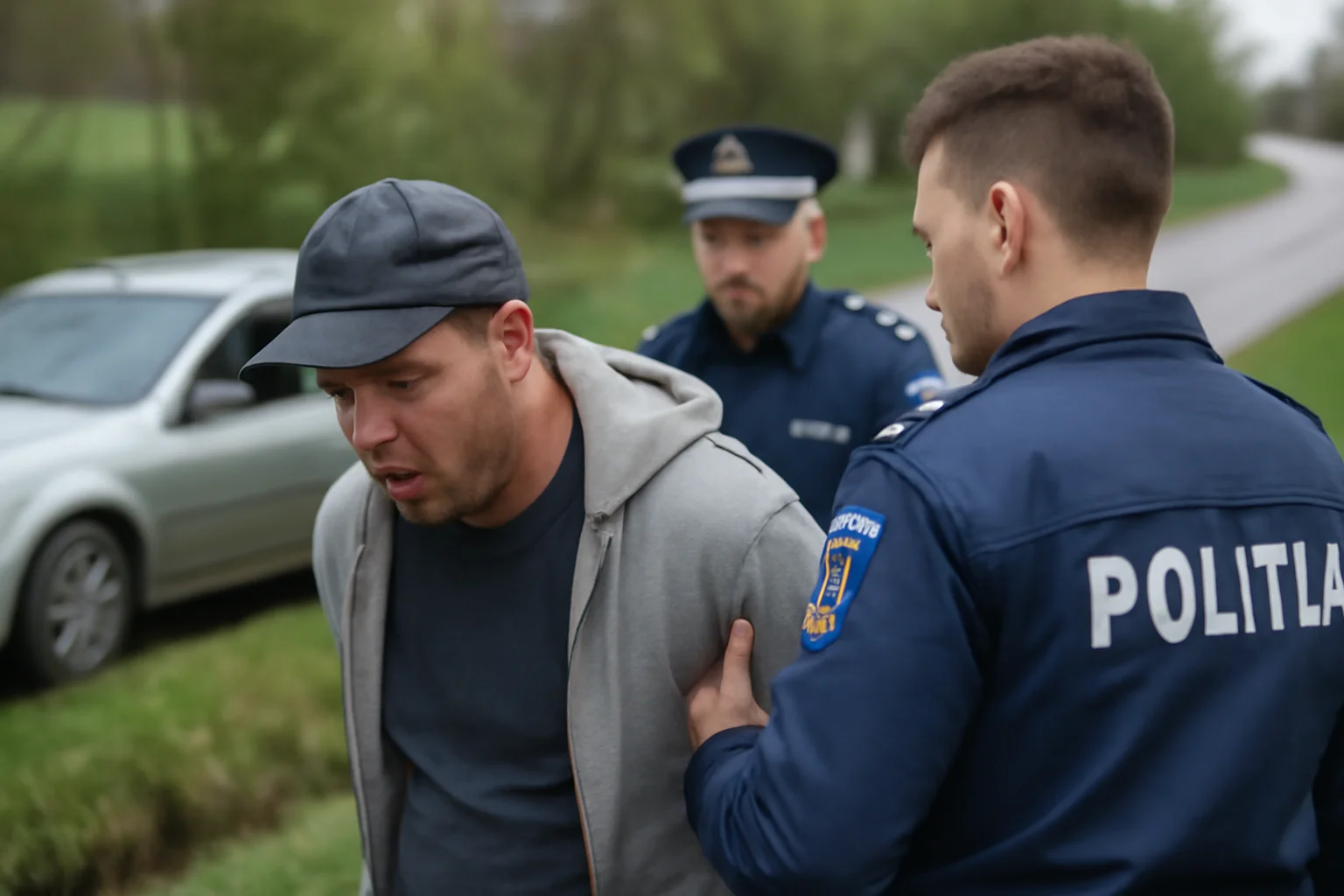 Bărbat aproape de comă alcoolică fură o mașină și ajunge în șanț; prins și reținut de poliție
