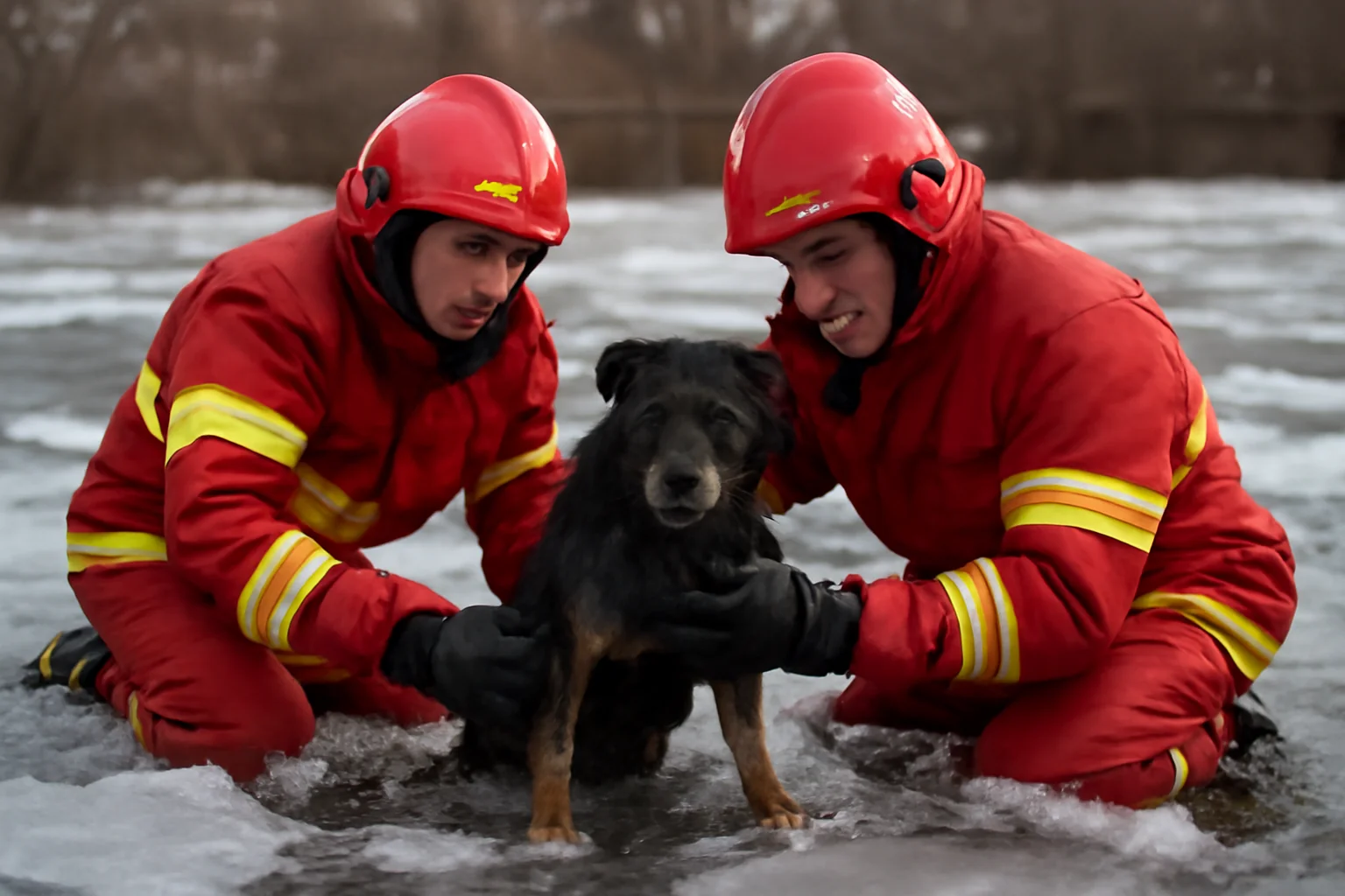 Câine salvat din apele Crișului Repede de pompierii orădeni, în zona centrală a Oradiei