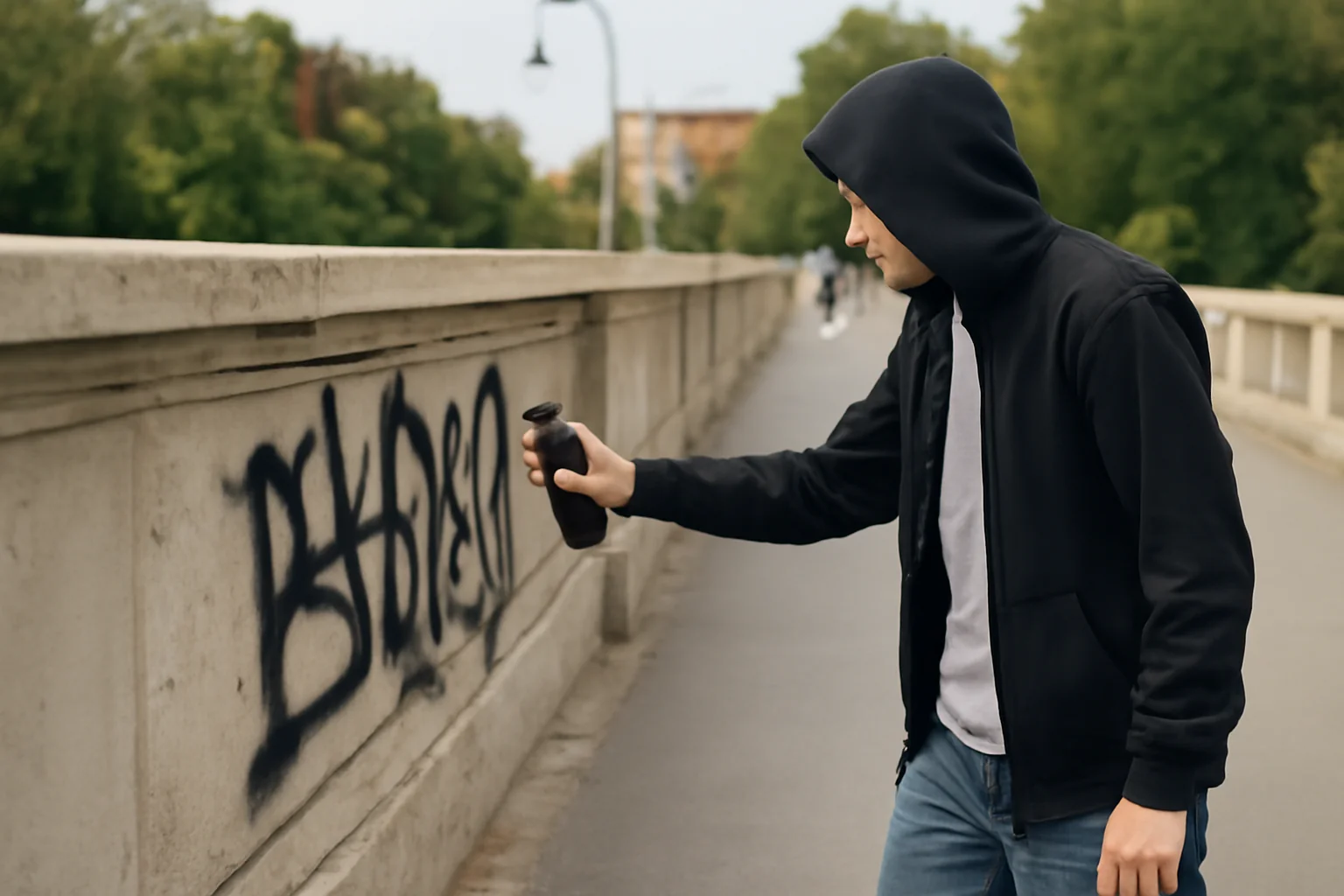 Copil filmat vandalizând Podul Sfântul Ladislau din Oradea cu spray portocaliu