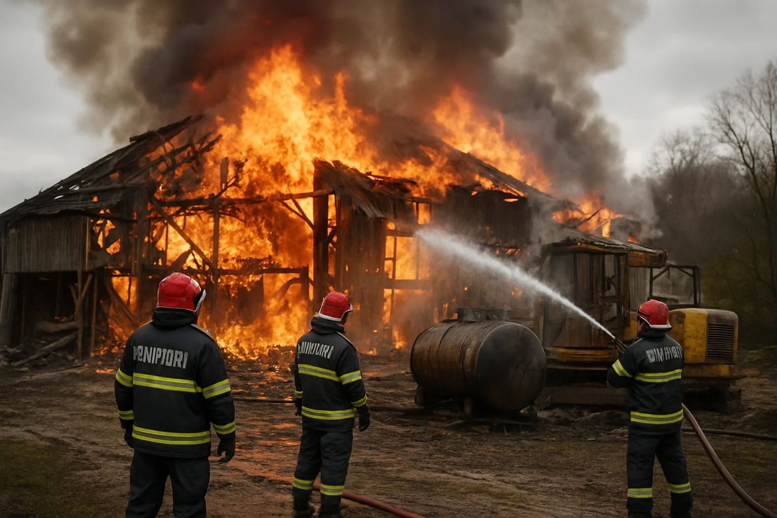 Incendiu la o hală de lemn în Roșia: Pompierii au salvat bunuri