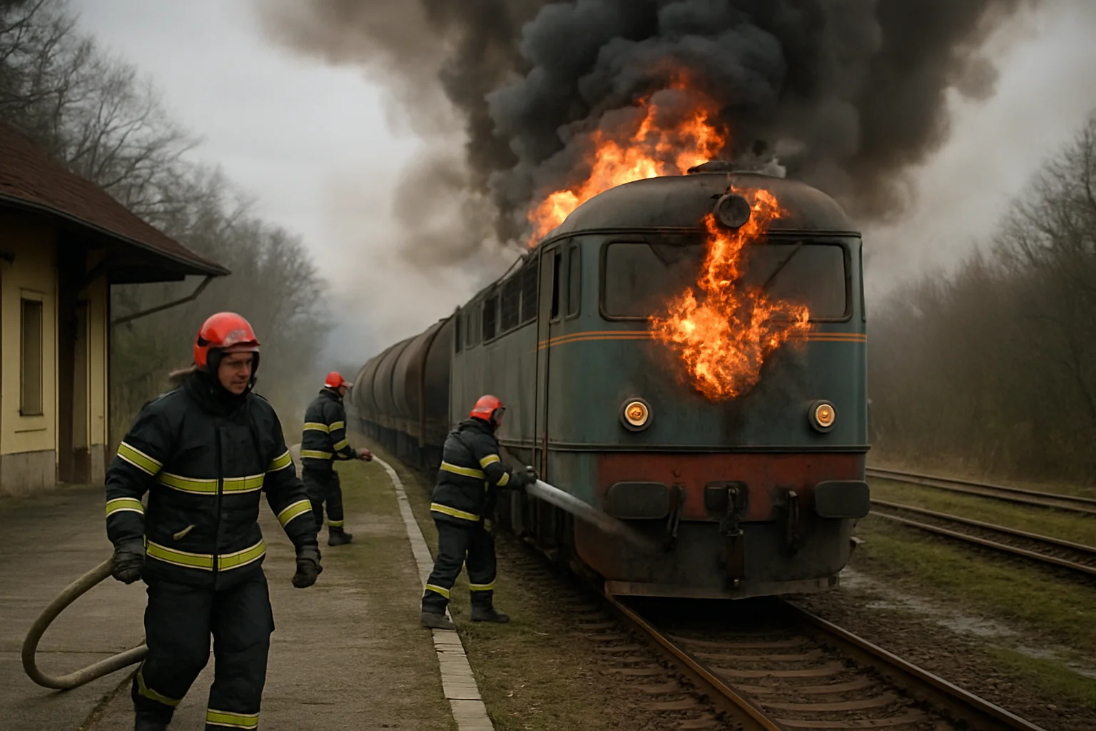 Incendiu locomotivă la Halta Tămășeu, pompieri au intervenit rapid