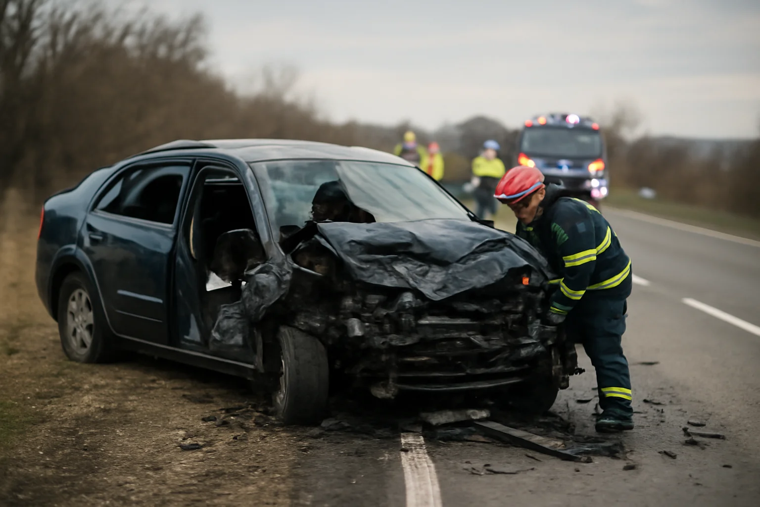 șofer găsit încarcerat în autoturism