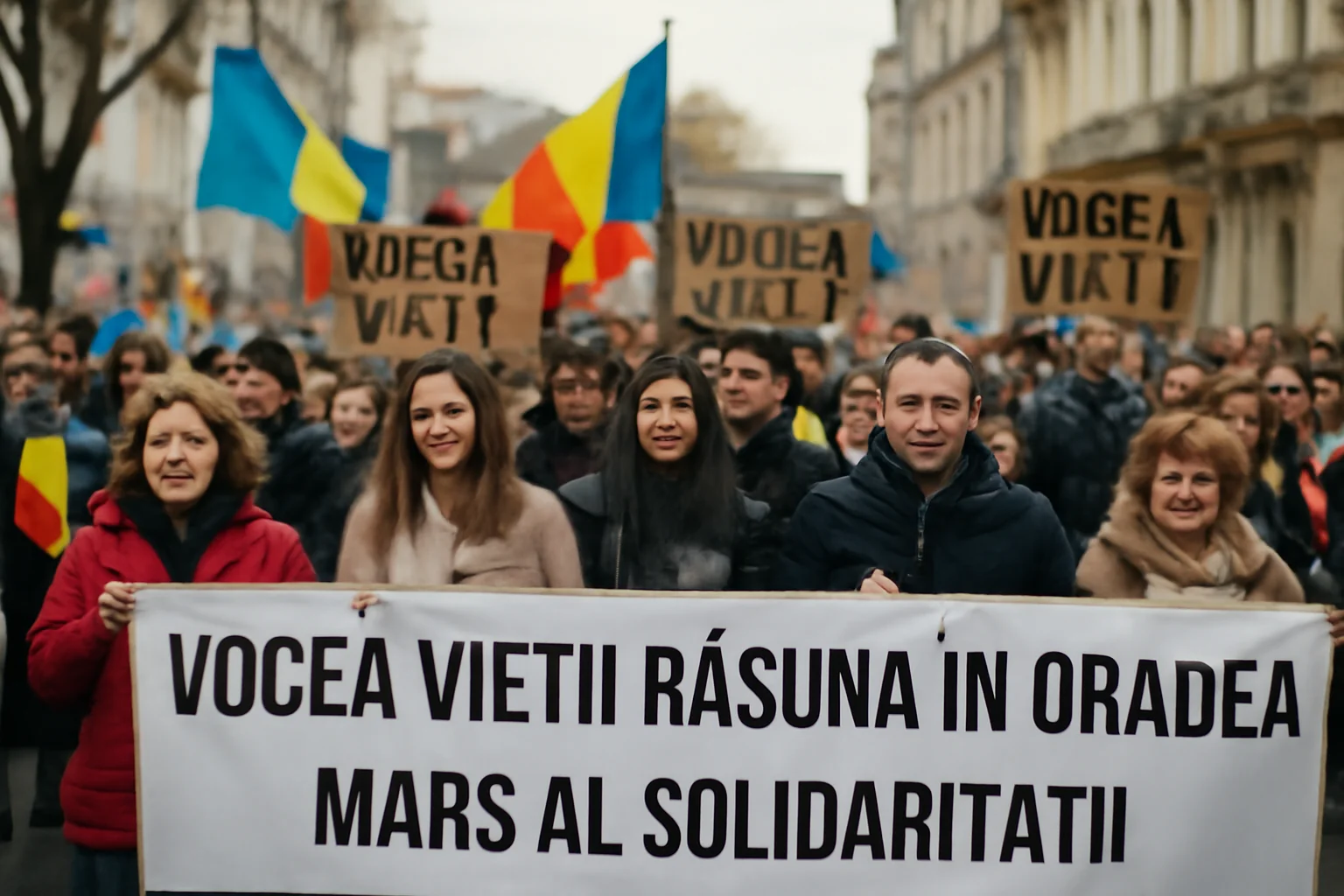 sute de oameni la marș cu mesaje bilingve pentru viață